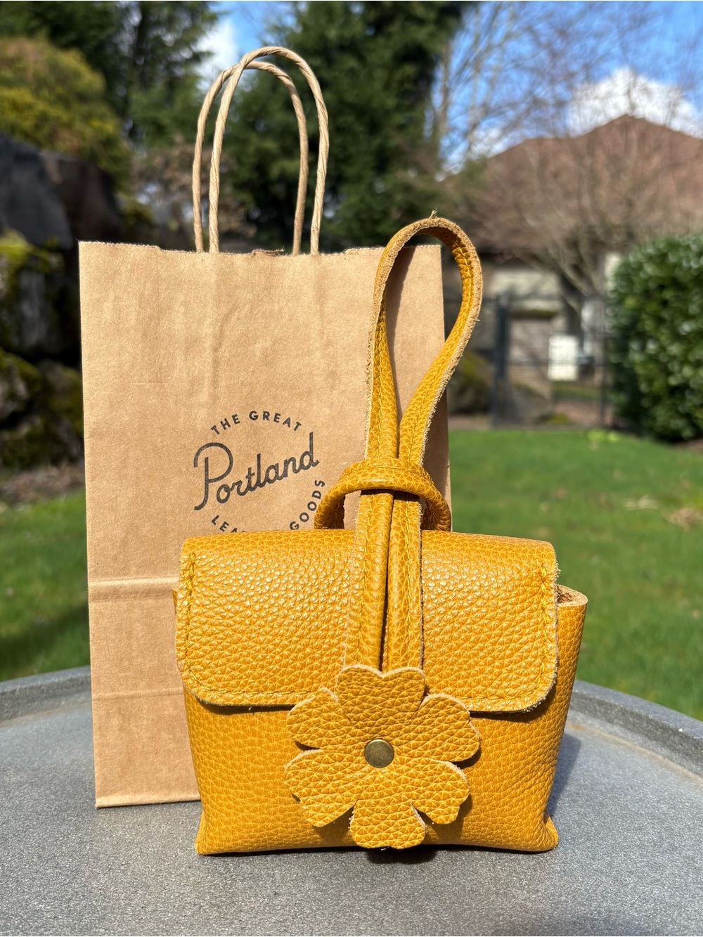 PLG Blooming Wristlet Pebbled Leather Sunshine Yellow Cutout Flower Purse Flair